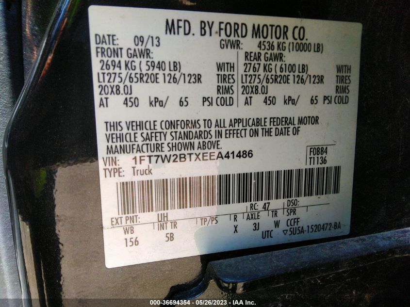 2014 FORD SUPER DUTY F-250 SRW XL/XLT/LARIAT - 1FT7W2BTXEEA41486
