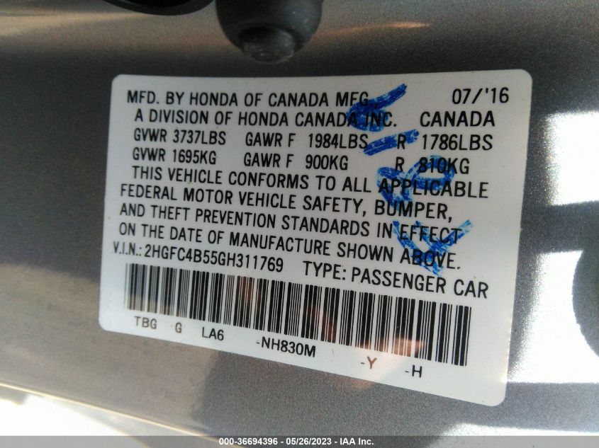 2016 HONDA CIVIC COUPE LX - 2HGFC4B55GH311769
