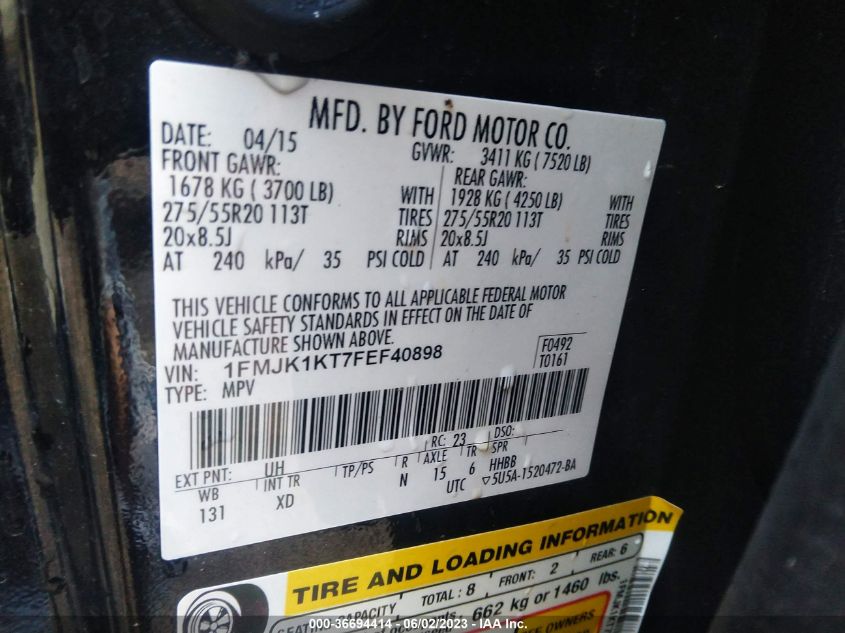 2015 FORD EXPEDITION EL LIMITED - 1FMJK1KT7FEF40898