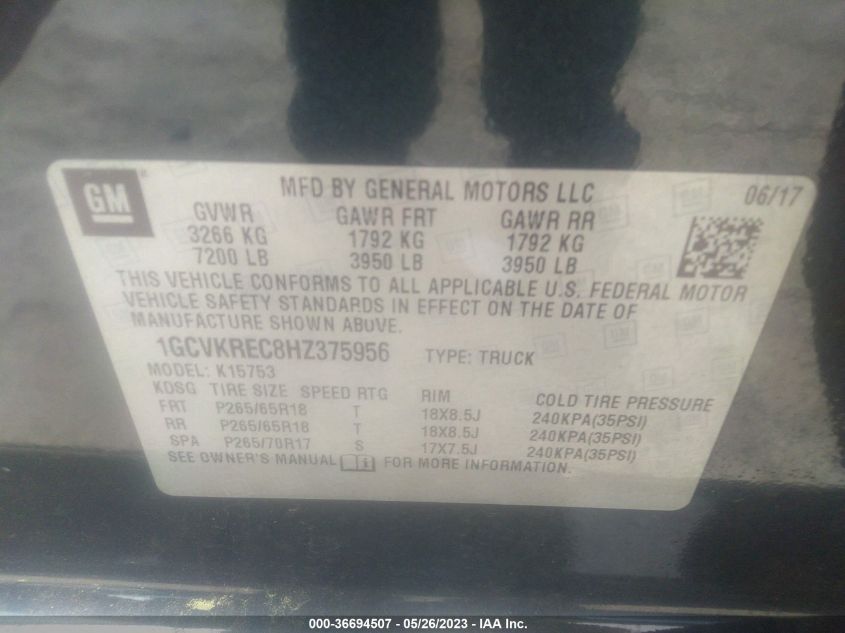 2017 CHEVROLET SILVERADO 1500 LT - 1GCVKREC8HZ375956