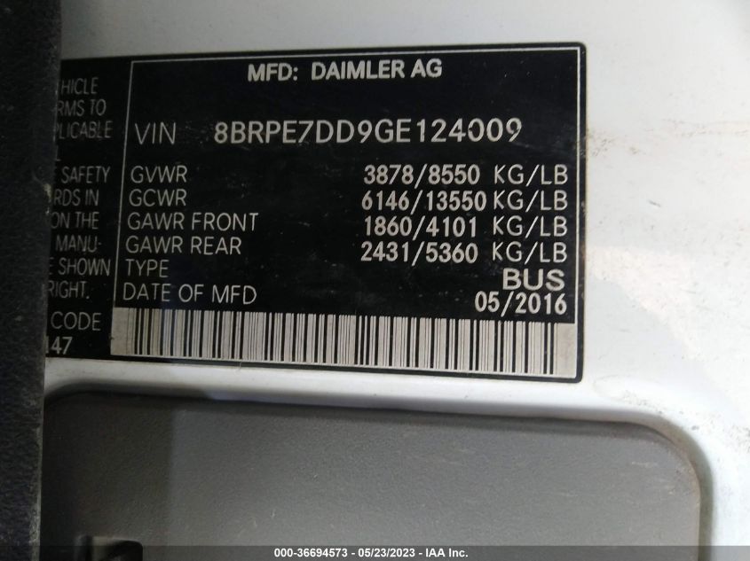 2016 MERCEDES-BENZ SPRINTER PASSENGER VANS - 8BRPE7DD9GE124009
