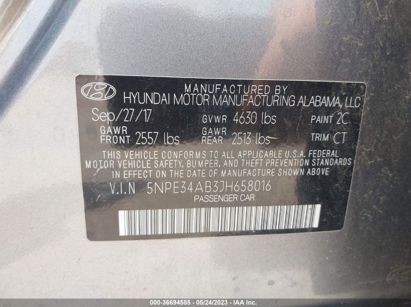 2018 HYUNDAI SONATA SPORT - 5NPE34AB3JH658016