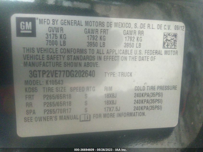 2013 GMC SIERRA 1500 SLE - 3GTP2VE77DG202640