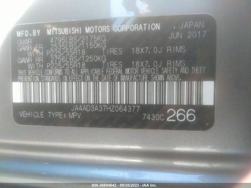 2017 MITSUBISHI OUTLANDER SE/SEL - JA4AD3A37HZ064377
