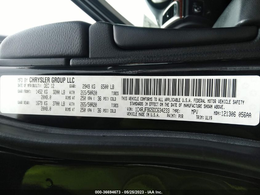 2013 JEEP GRAND CHEROKEE LIMITED - 1C4RJFBG5DC634233