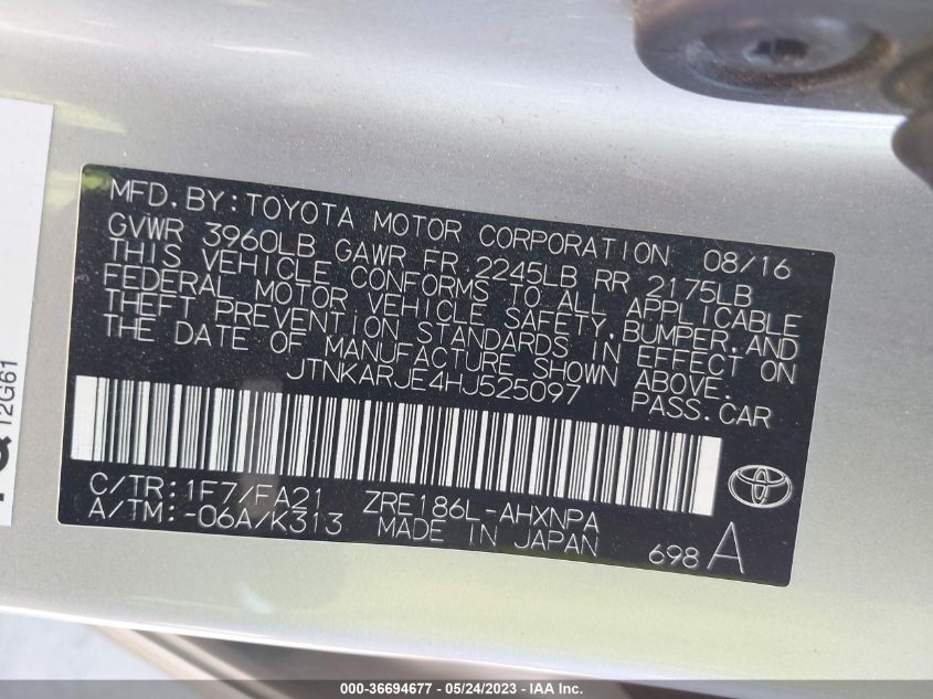2017 TOYOTA COROLLA IM - JTNKARJE4HJ525097