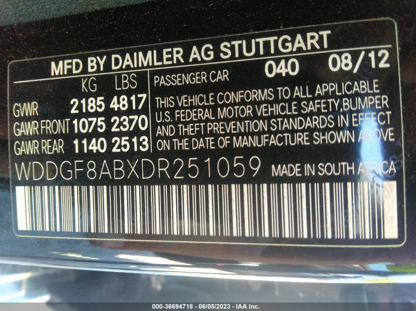 2013 MERCEDES-BENZ C 300 LUXURY 4MATIC/SPORT 4MATIC WDDGF8ABXDR251059