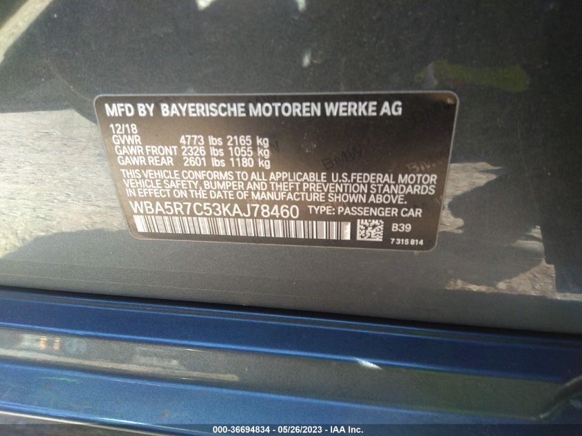 2019 BMW 3 SERIES 330I XDRIVE - WBA5R7C53KAJ78460