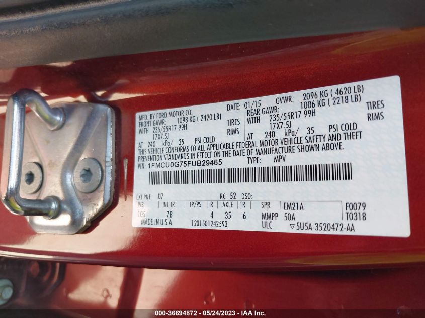 2015 FORD ESCAPE SE - 1FMCU0G75FUB29465