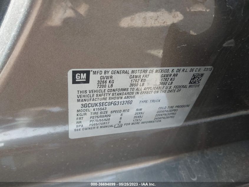 2015 CHEVROLET SILVERADO 1500 LTZ - 3GCUKSEC0FG313760