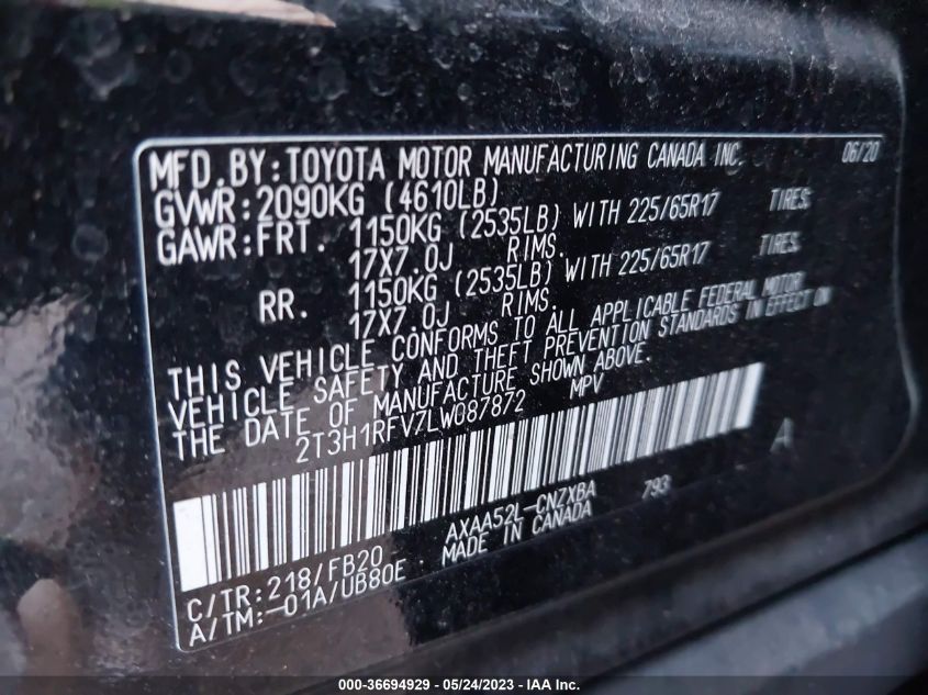 2020 TOYOTA RAV4 LE - 2T3H1RFV7LW087872