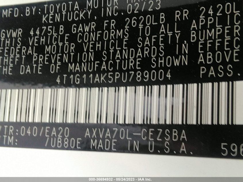 2023 TOYOTA CAMRY SE/SE NIGHTSHADE - 4T1G11AK5PU789004