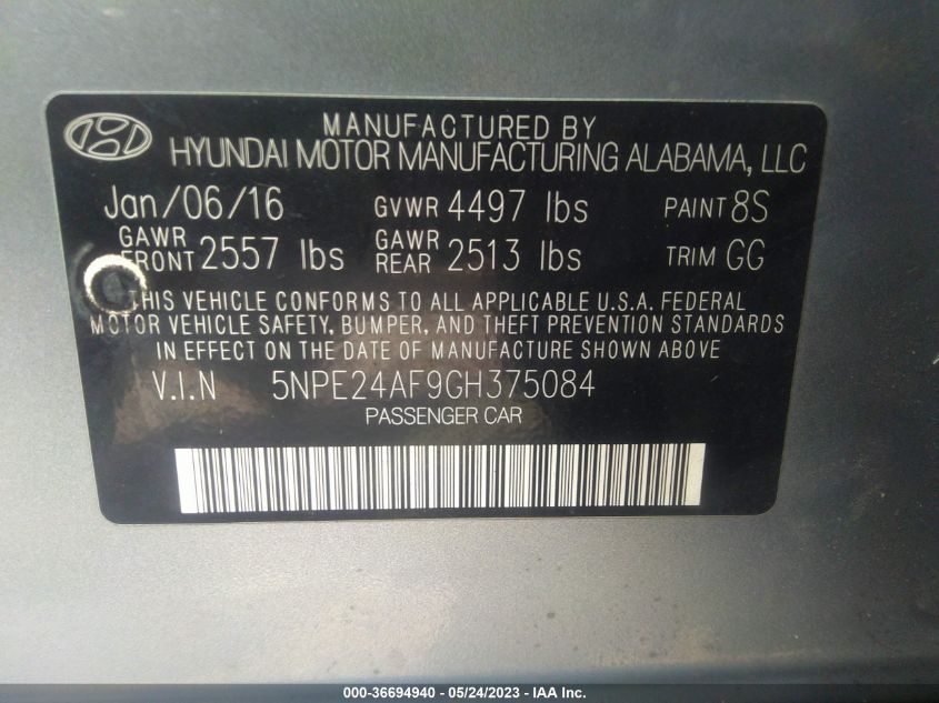 2016 HYUNDAI SONATA 2.4L SE - 5NPE24AF9GH375084