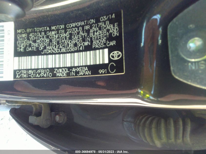 2014 TOYOTA PRIUS FOUR/FIVE/THREE/ONE/TWO - JTDKN3DU8E0369141