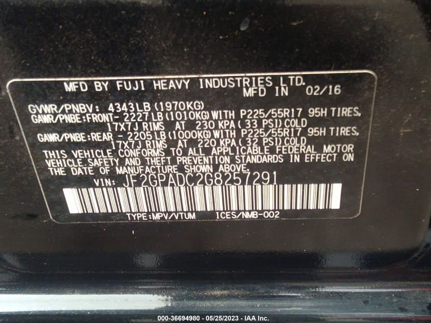 2016 SUBARU CROSSTREK PREMIUM - JF2GPADC2G8257291