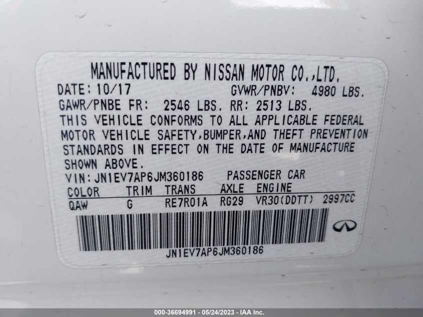 2018 INFINITI Q50 3.0T LUXE - JN1EV7AP6JM360186