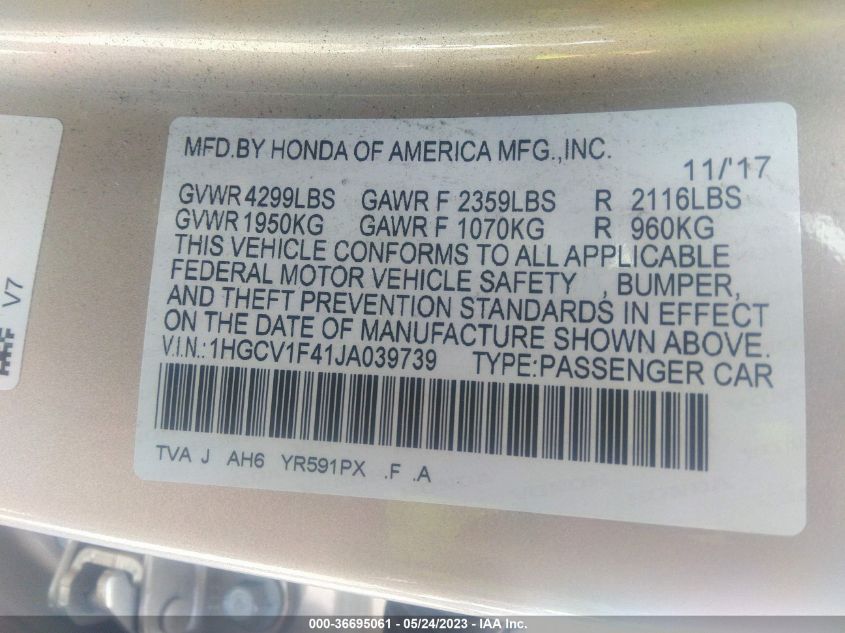 2018 HONDA ACCORD SEDAN EX 1.5T - 1HGCV1F41JA039739