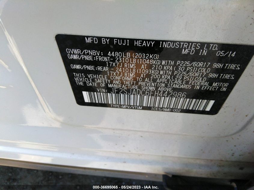 2015 SUBARU FORESTER 2.5I PREMIUM - JF2SJADC6FH442986