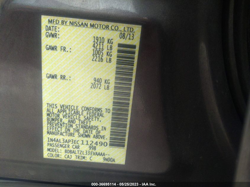 2014 NISSAN ALTIMA 2.5 SV - 1N4AL3AP3EC112490