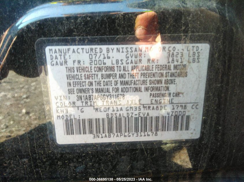 2016 NISSAN SENTRA SV - 3N1AB7AP6GY311678