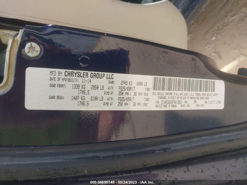 2015 DODGE GRAND CARAVAN SE - 2C4RDGBG2FR613931