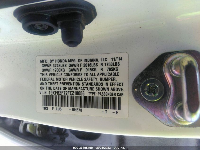 2015 HONDA CIVIC SEDAN SE - 19XFB2F72FE218056