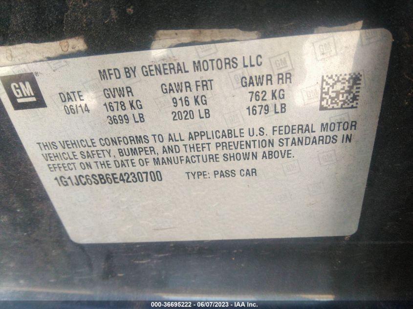 2014 CHEVROLET SONIC LT - 1G1JC6SB6E4230700