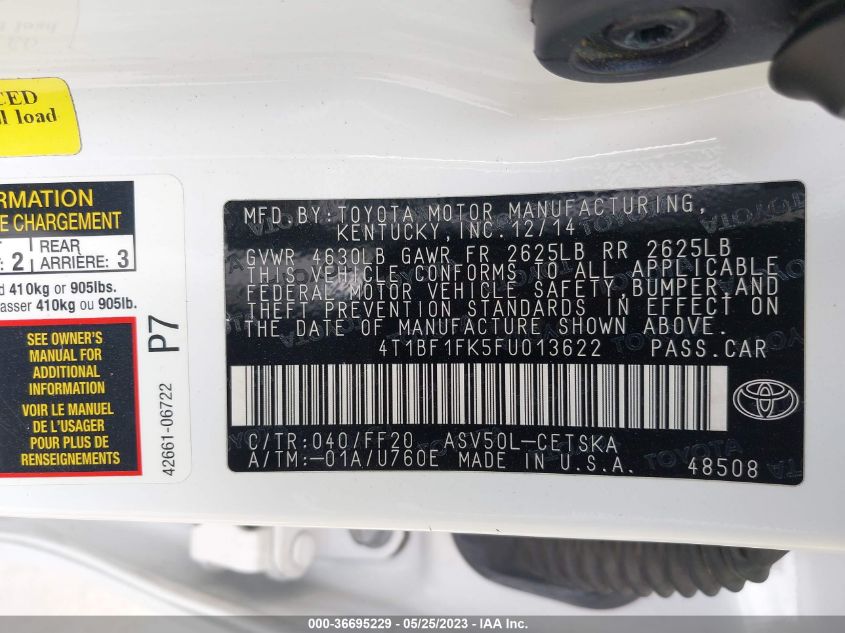 2015 TOYOTA CAMRY XLE/SE/LE/XSE - 4T1BF1FK5FU013622