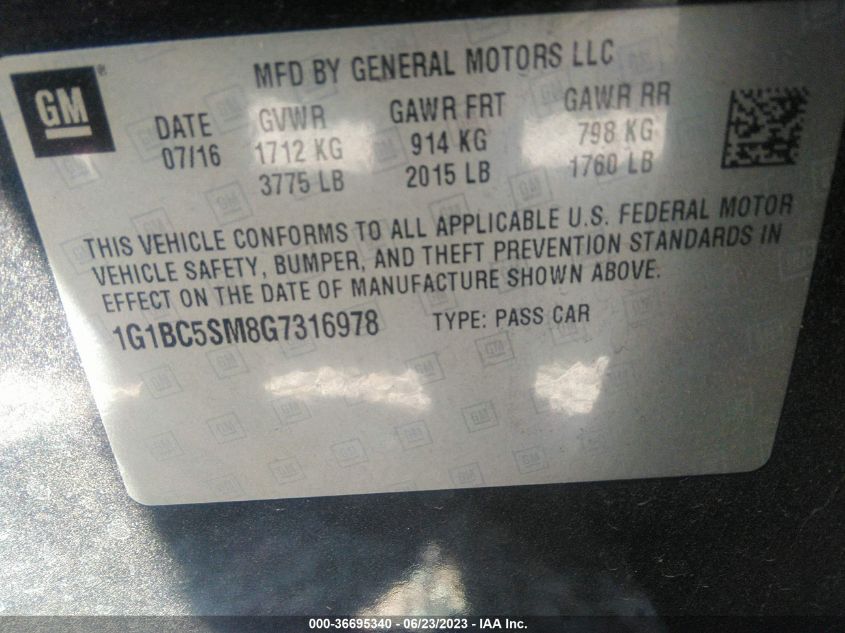 2016 CHEVROLET CRUZE LS - 1G1BC5SM8G7316978