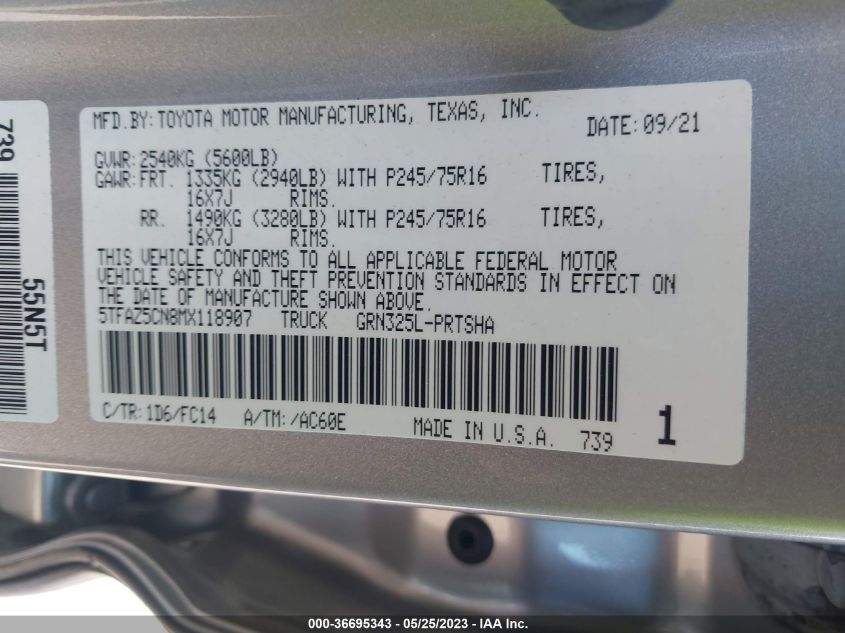2021 TOYOTA TACOMA 2WD SR5/TRD SPORT - 5TFAZ5CN8MX118907