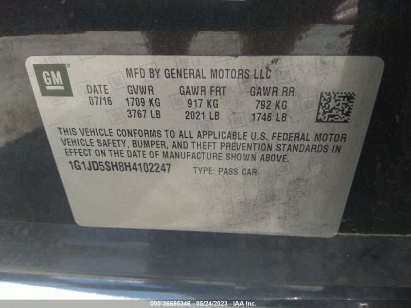 2017 CHEVROLET SONIC LT - 1G1JD5SH8H4102247