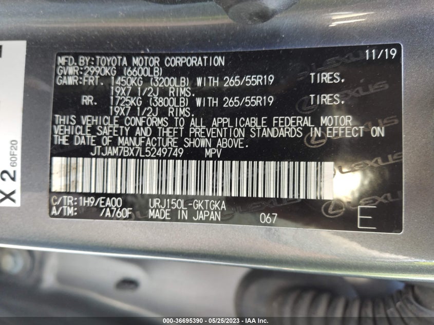 VIN JTJAM7BX7L5249749 2020 LEXUS GX GX 460 PREMIUM