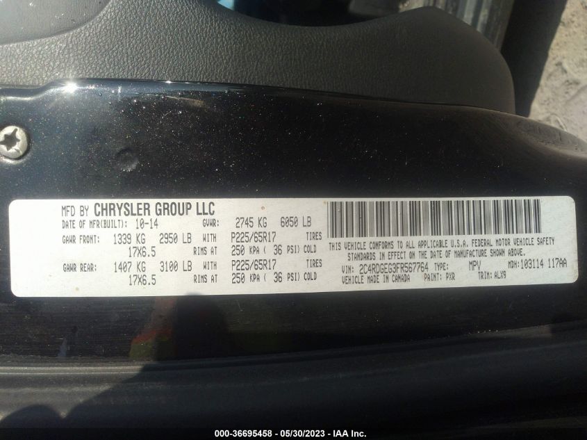 2015 DODGE GRAND CARAVAN R/T - 2C4RDGEG3FR567764