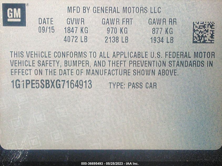 2016 CHEVROLET CRUZE LIMITED LT - 1G1PE5SBXG7164913