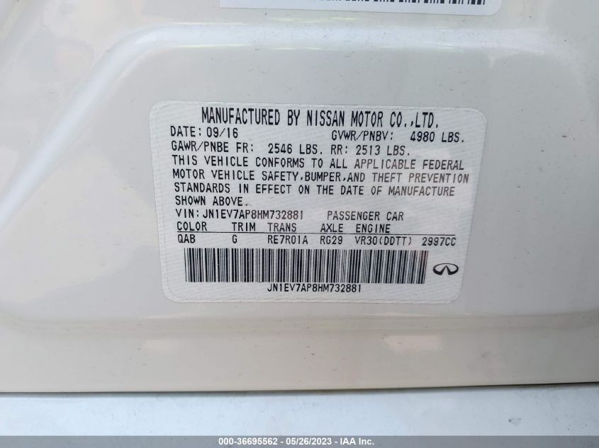 2017 INFINITI Q50 3.0T SPORT - JN1EV7AP8HM732881