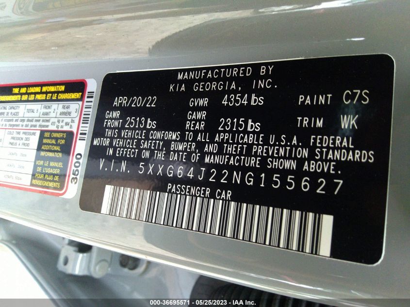 2022 KIA K5 GT-LINE - 5XXG64J22NG155627