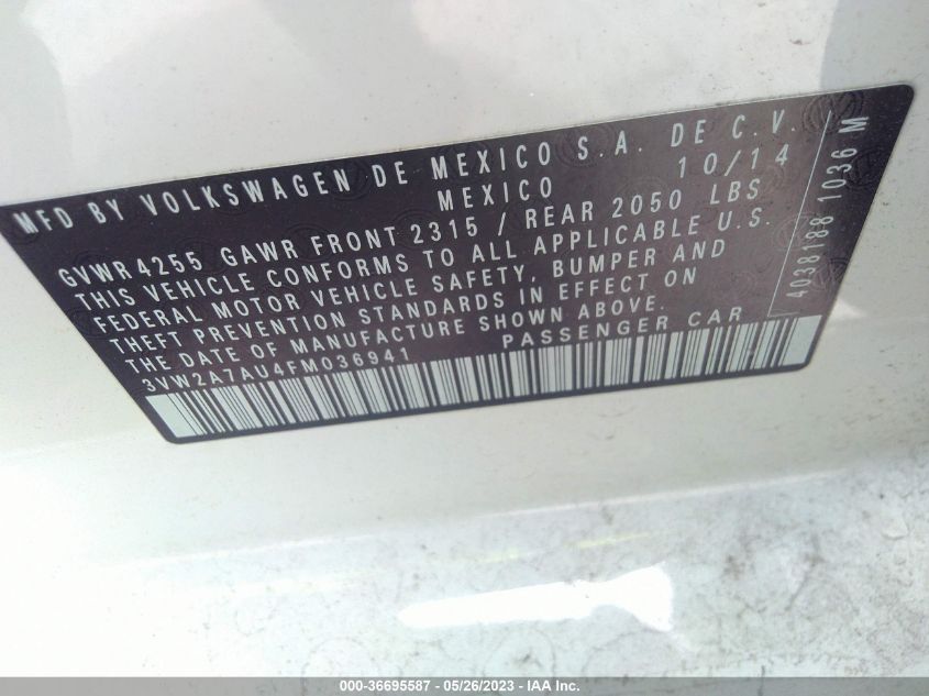 2015 VOLKSWAGEN GOLF TDI SE - 3VW2A7AU4FM036941
