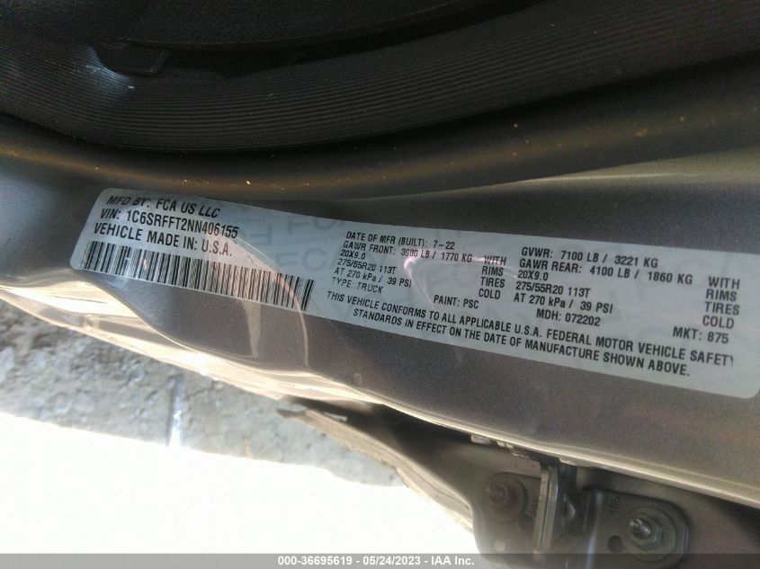 2022 RAM 1500 BIG HORN - 1C6SRFFT2NN406155