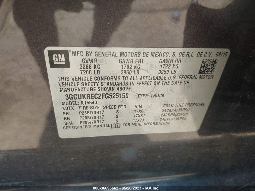 2015 CHEVROLET SILVERADO 1500 LT - 3GCUKREC2FG525150