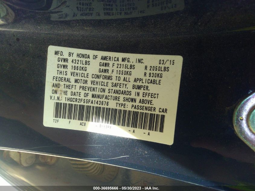 2015 HONDA ACCORD SEDAN SPORT - 1HGCR2F55FA143676