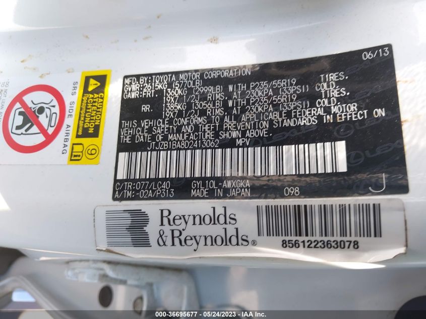 2013 LEXUS RX 450H - JTJZB1BA8D2413062