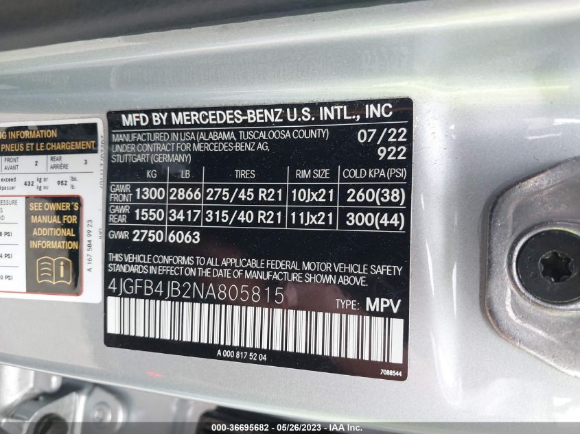 2022 MERCEDES-BENZ GLE GLE 350 - 4JGFB4JB2NA805815