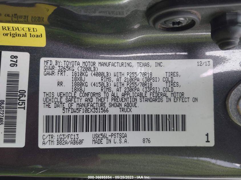 2014 TOYOTA TUNDRA 4WD TRUCK SR5 - 5TFDW5F10EX351566