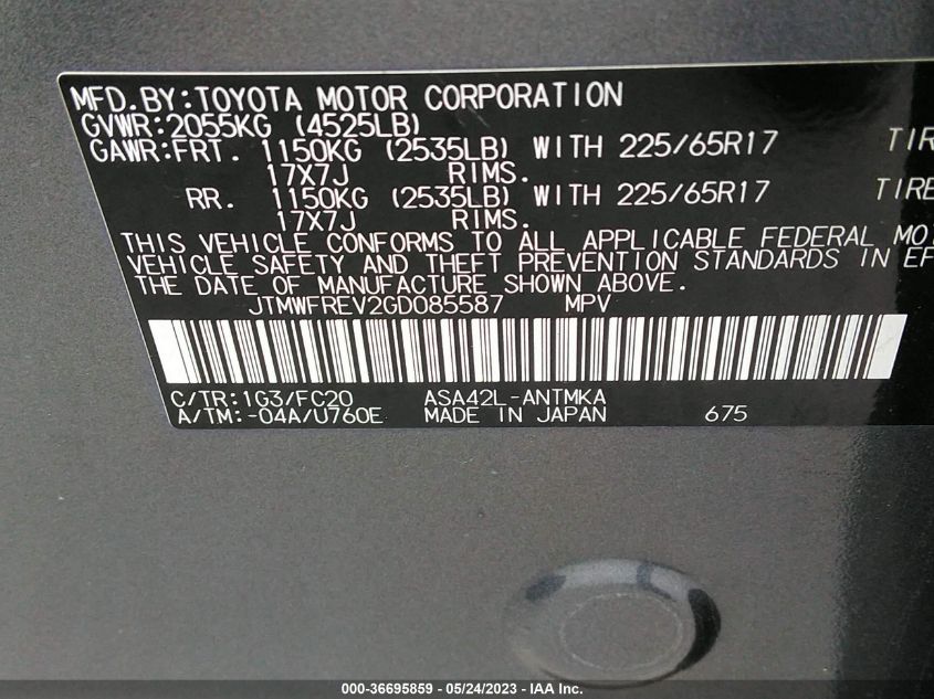2016 TOYOTA RAV4 XLE - JTMWFREV2GD085587