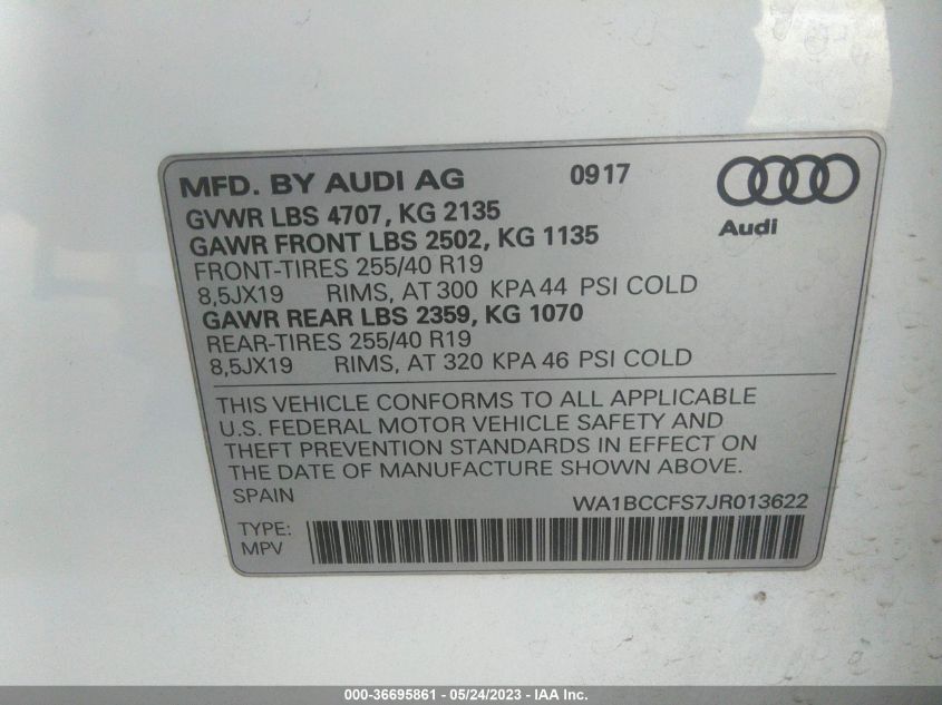 2018 AUDI Q3 PREMIUM/SPORT PREMIUM - WA1BCCFS7JR013622