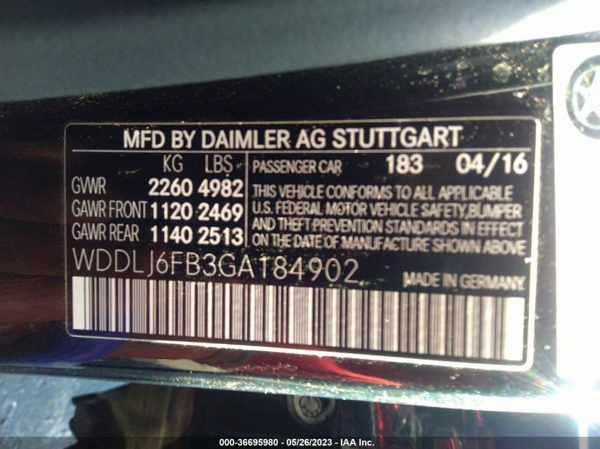 2016 MERCEDES-BENZ CLS CLS 400 - WDDLJ6FB3GA184902