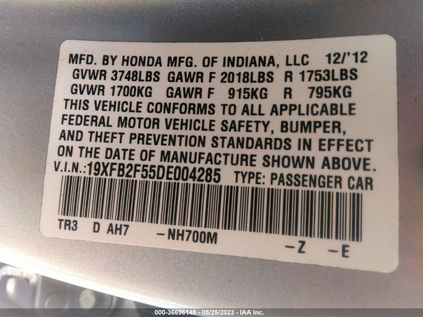 2013 HONDA CIVIC SDN LX - 19XFB2F55DE004285