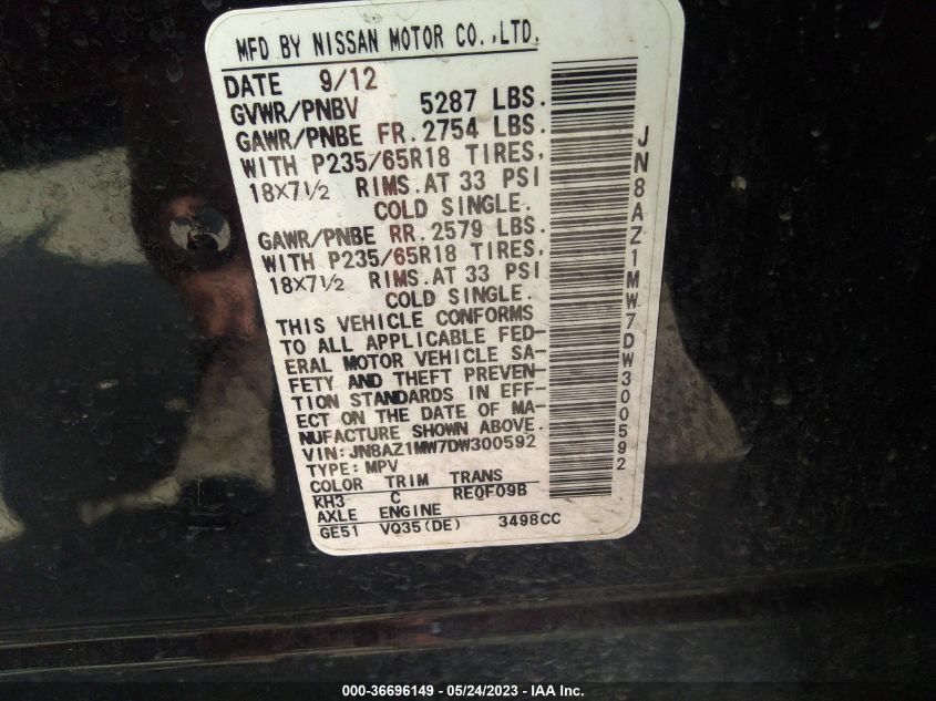 2013 NISSAN MURANO SV - JN8AZ1MW7DW300592