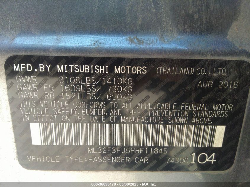 2017 MITSUBISHI MIRAGE G4 ES - ML32F3FJ5HHF11845
