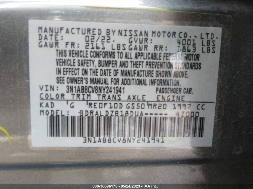 2022 NISSAN SENTRA SV - 3N1AB8CV8NY241941